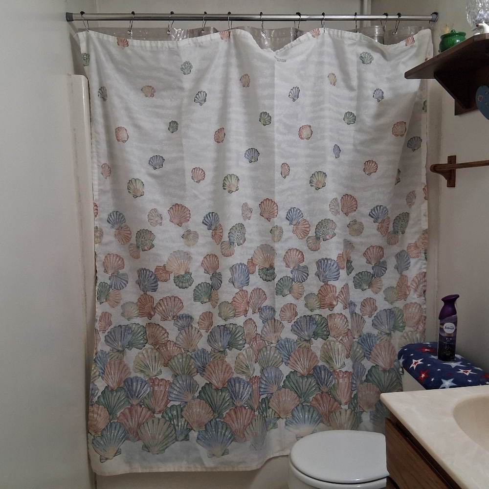 Shower Curtain Blue/peach Flower shell